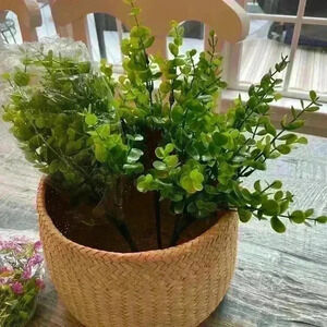 New in plastic Artificial Flower Stems Faux Eucalyptus 4 stems included